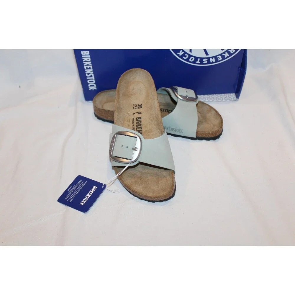 Birkenstock Women Madrid Big Buckle Suede Sandals Pure Sage EU 38 Narrow